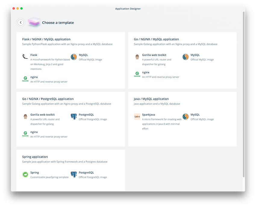 You can tab through the available application templates. A description of each template is provided.