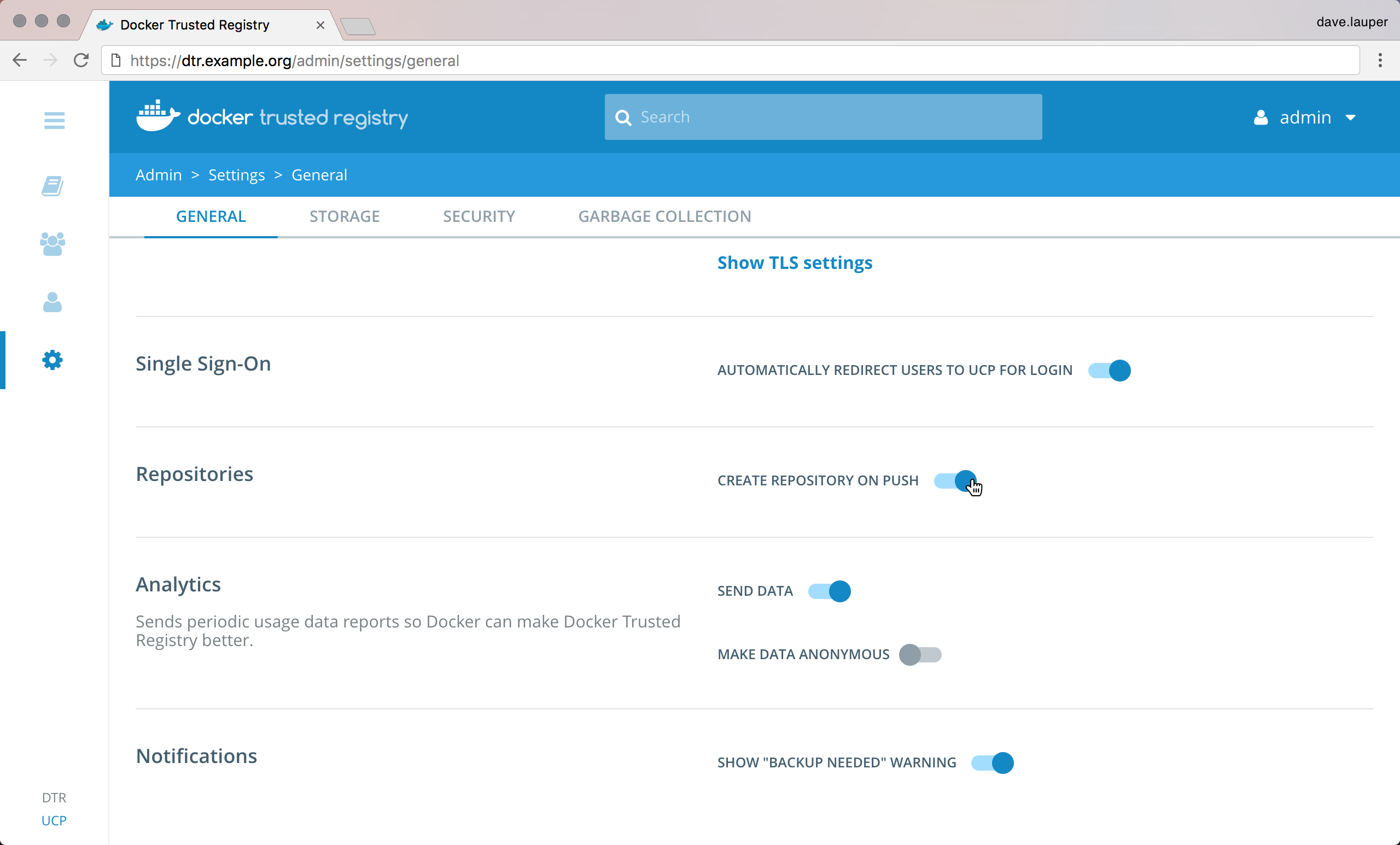 DTR settings page