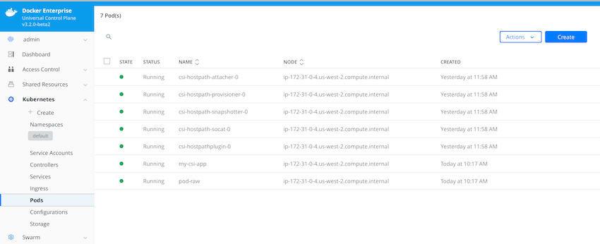 UCP UI with CSI host plugin