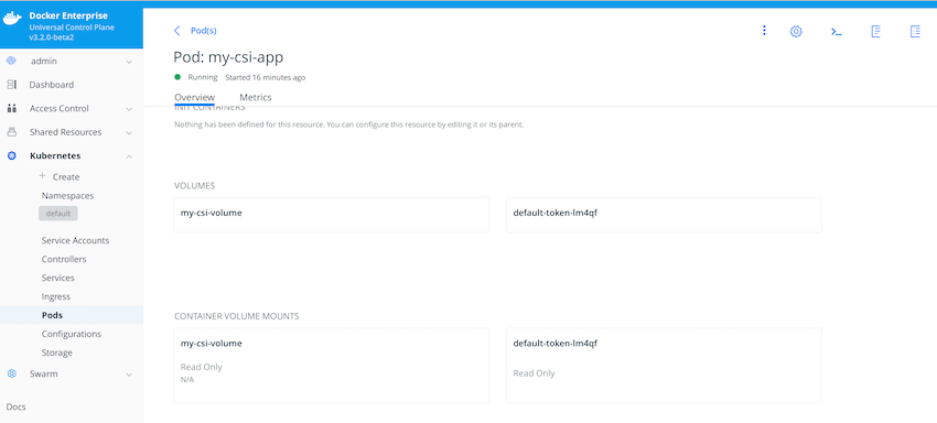 UCP UI with CSI volume mount information