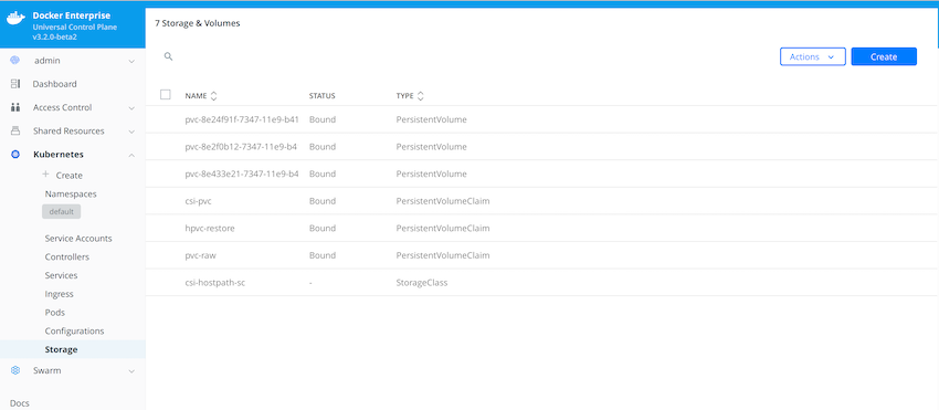 UCP UI with persistent storage object information